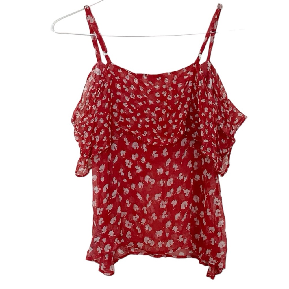 AllSaints Savine Scatter Top Red Floral Ruffle Sleeveless Shirt Size 4 B… - Picture 3 of 8